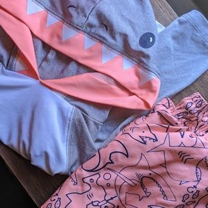 2T Shark salmon swim set rash guard shorts